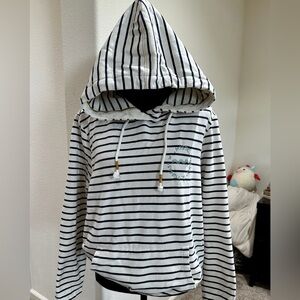 Fatface Ex Fat Face Women’s Long Sleeve  Stripe Hoodie in Ivory